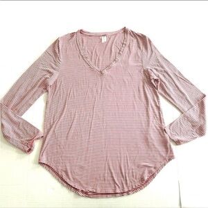 Old Navy Luxe Top Women’s XL Red White Striped Casual Long Sleeve Pullover Shirt